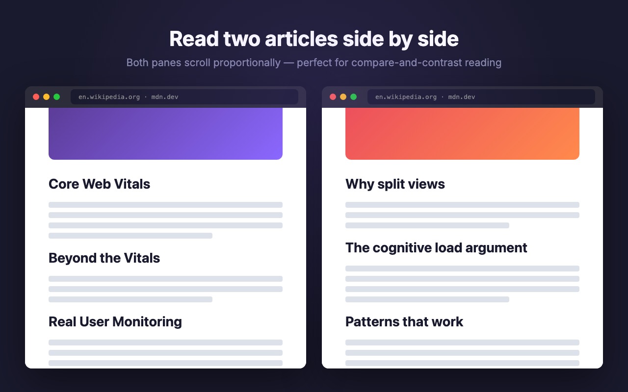 Two browser windows showing articles scrolled to the same position